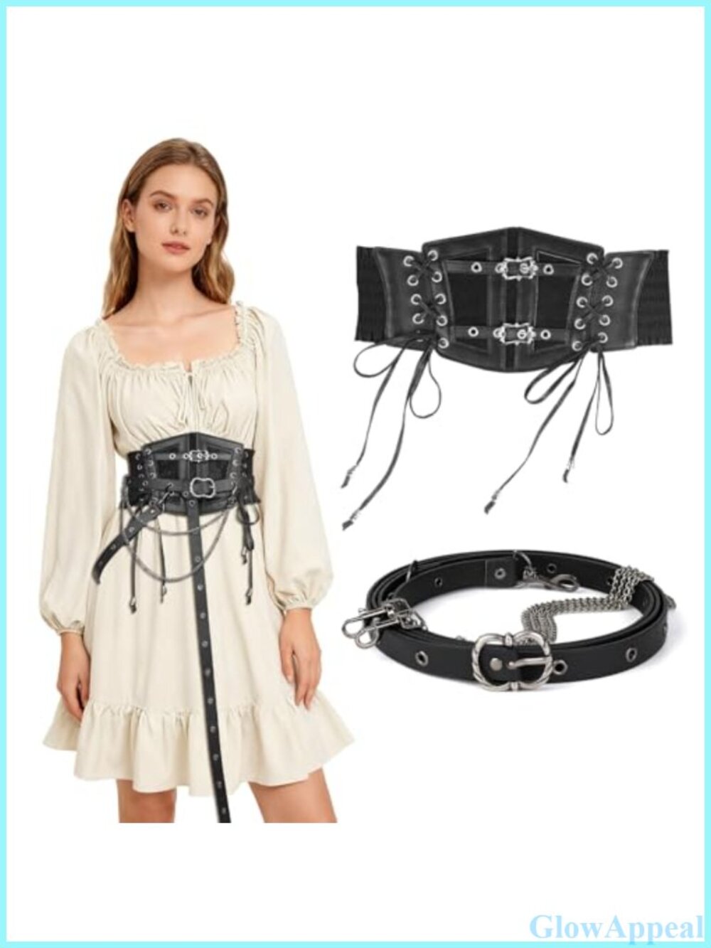 Vintage PU Leather Corset Belt Elastic Waist Gothic Renaissance Costume